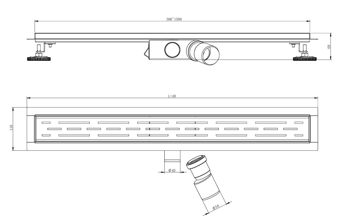 NovaDrain douchegoot compleet met flens gesloten raster rooster