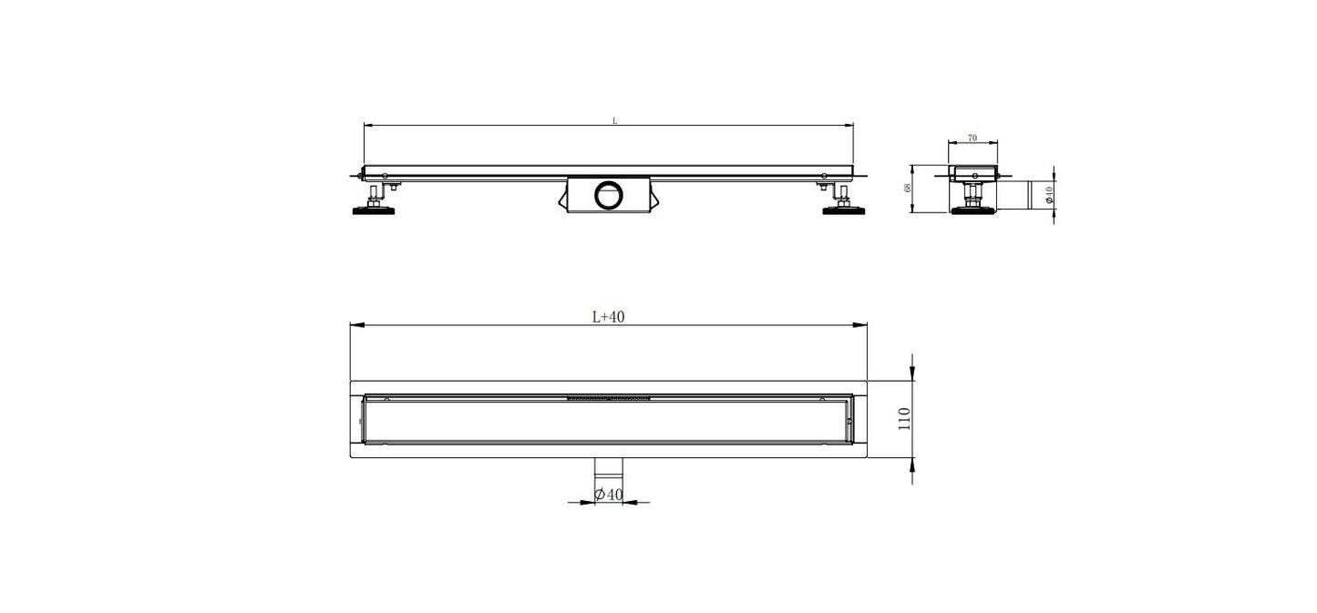 Nurion douchegoot flens met zijuitloop - tegelrooster