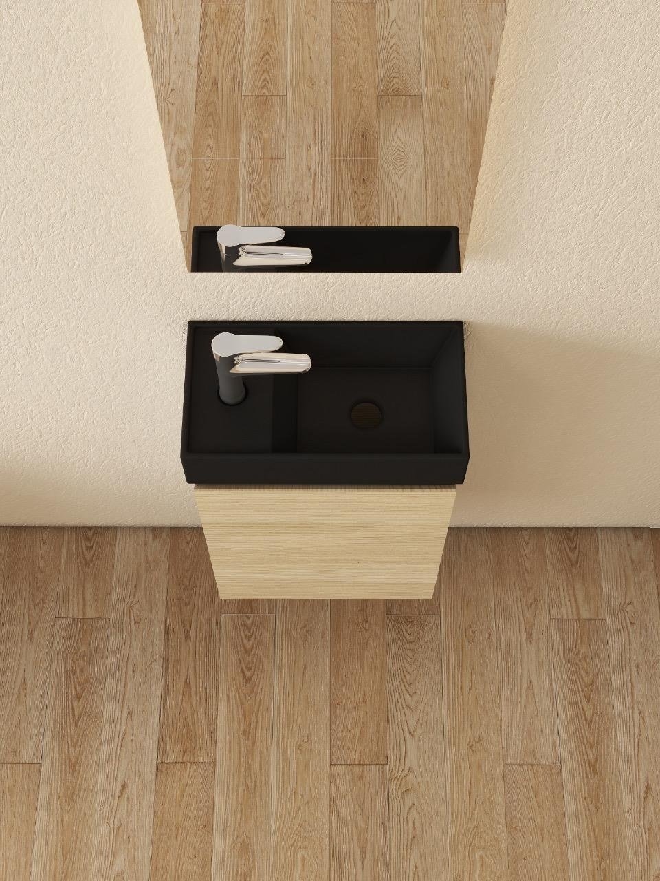Nurion Toiletmeubel Nora - mat zwart basin en licht houten kast - 41 x 22,5 x 65 cm