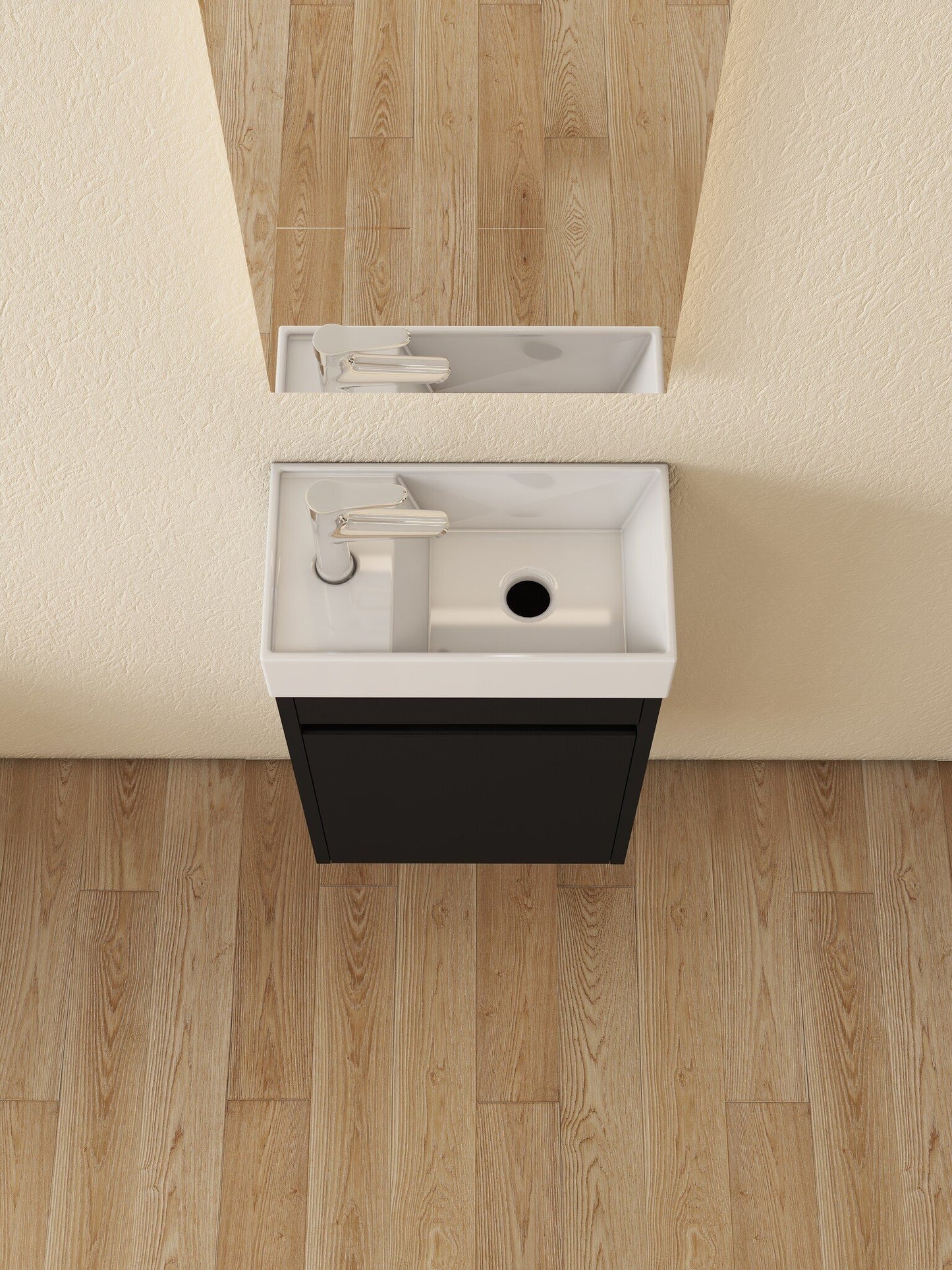 Nurion Toiletmeubel Tess - glanzend witte basin en zwart houten kast - 41 x 22,5 x 65 cm