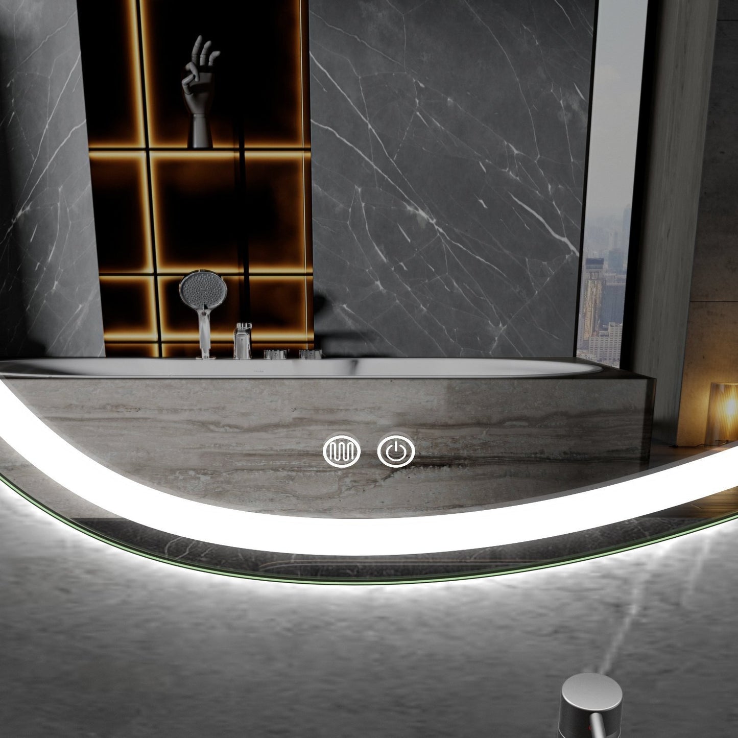 Badkamerspiegel asymmetrisch inbouw led verlichting en anti-condens