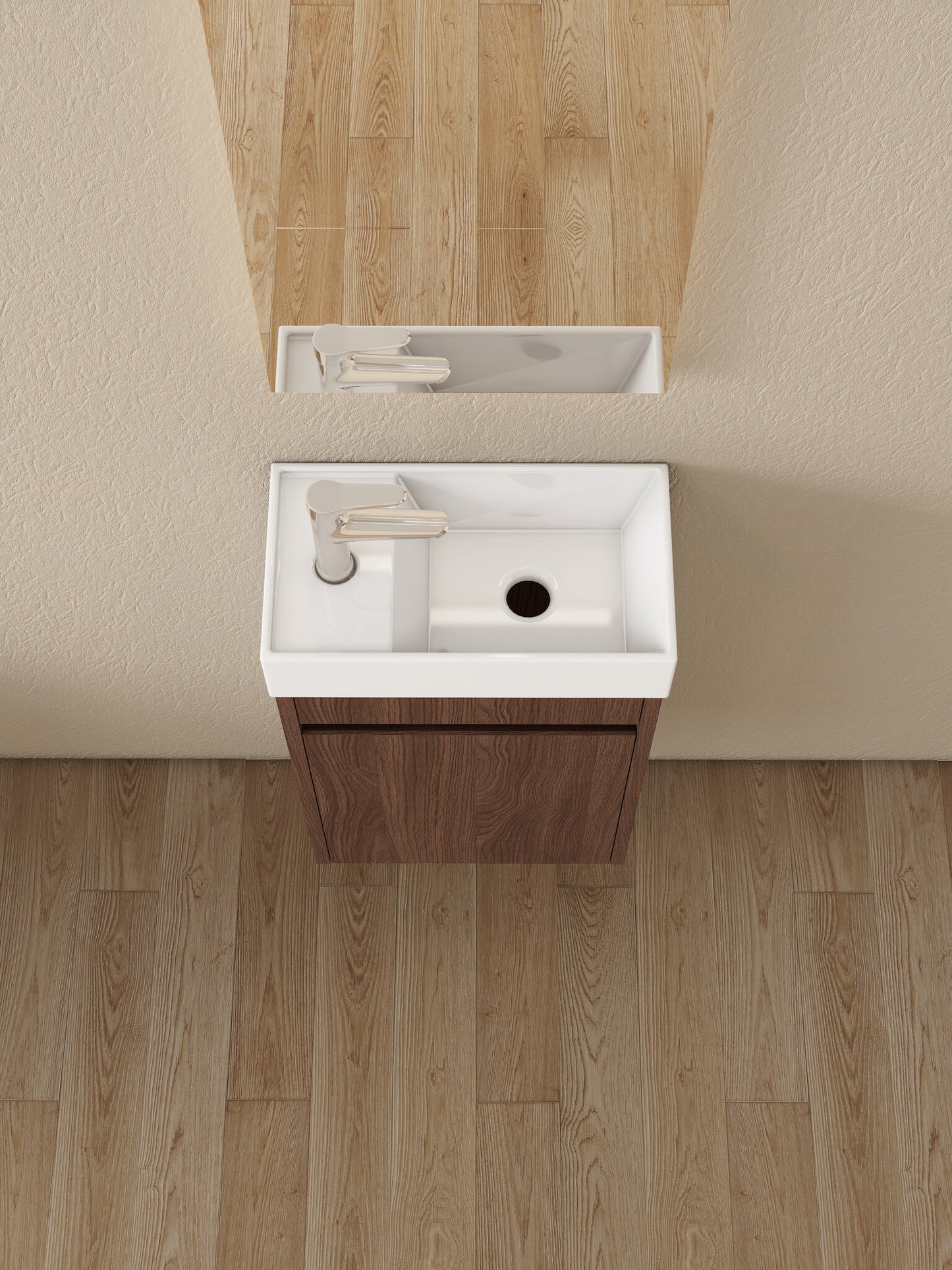 Nurion Toiletmeubel Vince - glanzend witte basin en donker houten kast - 41 x 22,5 x 65 cm