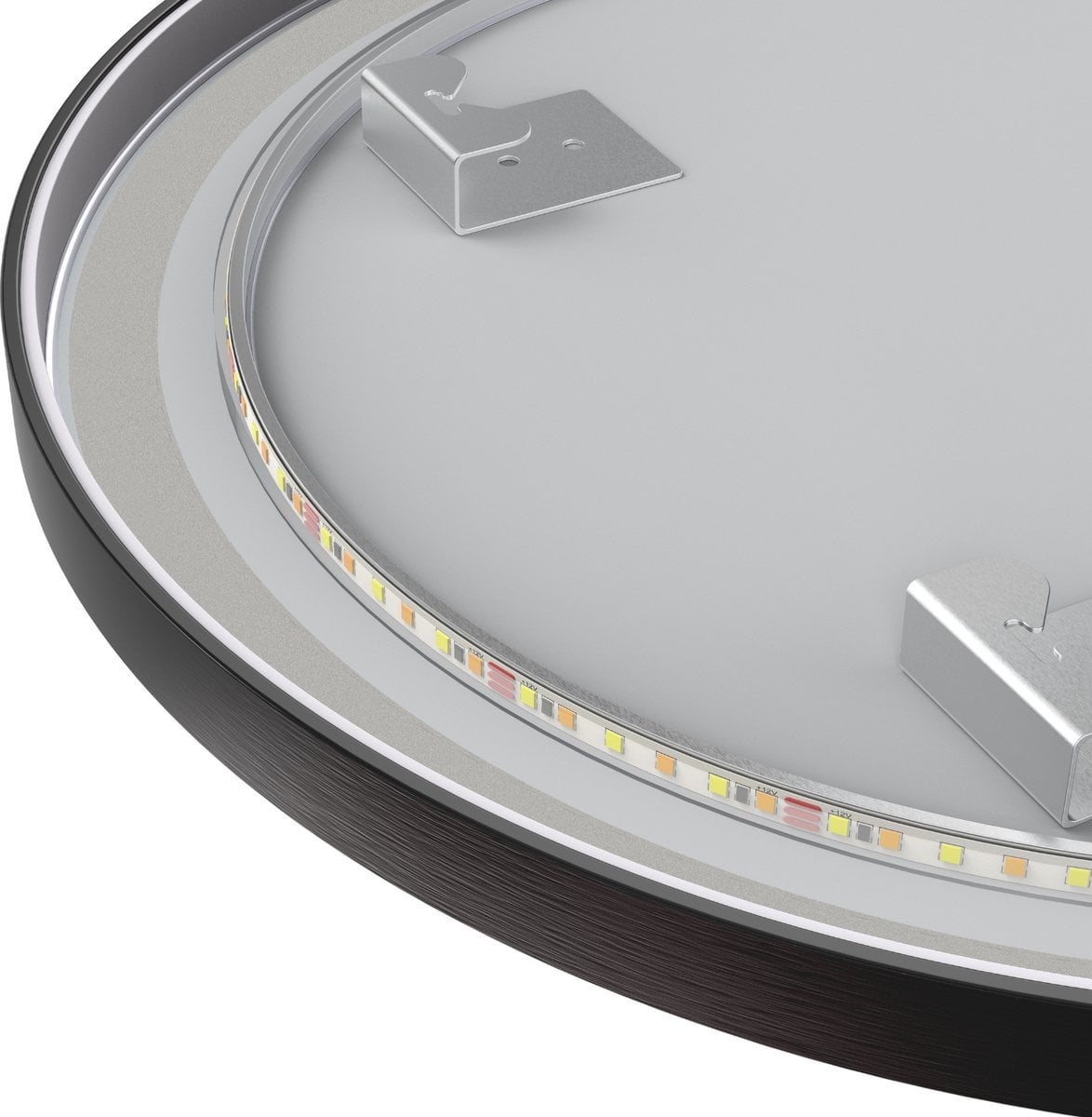 Spiegel rond 60 cm met zwart frame, led verlichting en anti condens