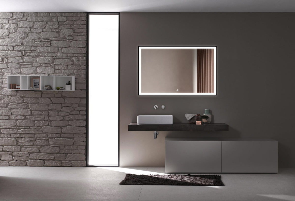 Spiegel met zwart frame, led, anticondens 60 x 60 cm