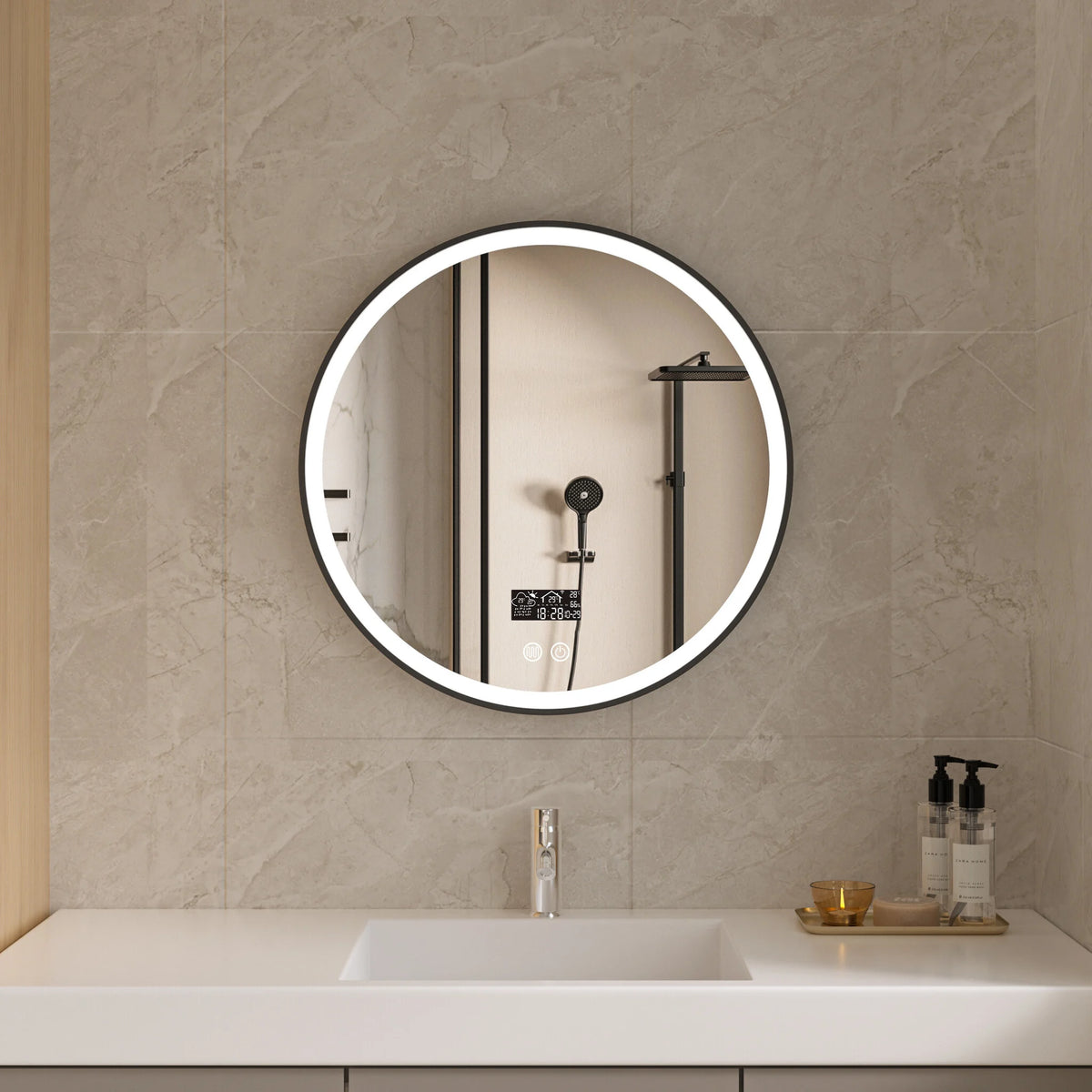 Smart spiegel rond 60 cm zwart frame met led verlichting, anti-condens en wifi
