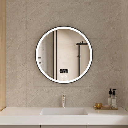 Smart spiegel rond 60 cm zwart frame met led verlichting, anti-condens en wifi