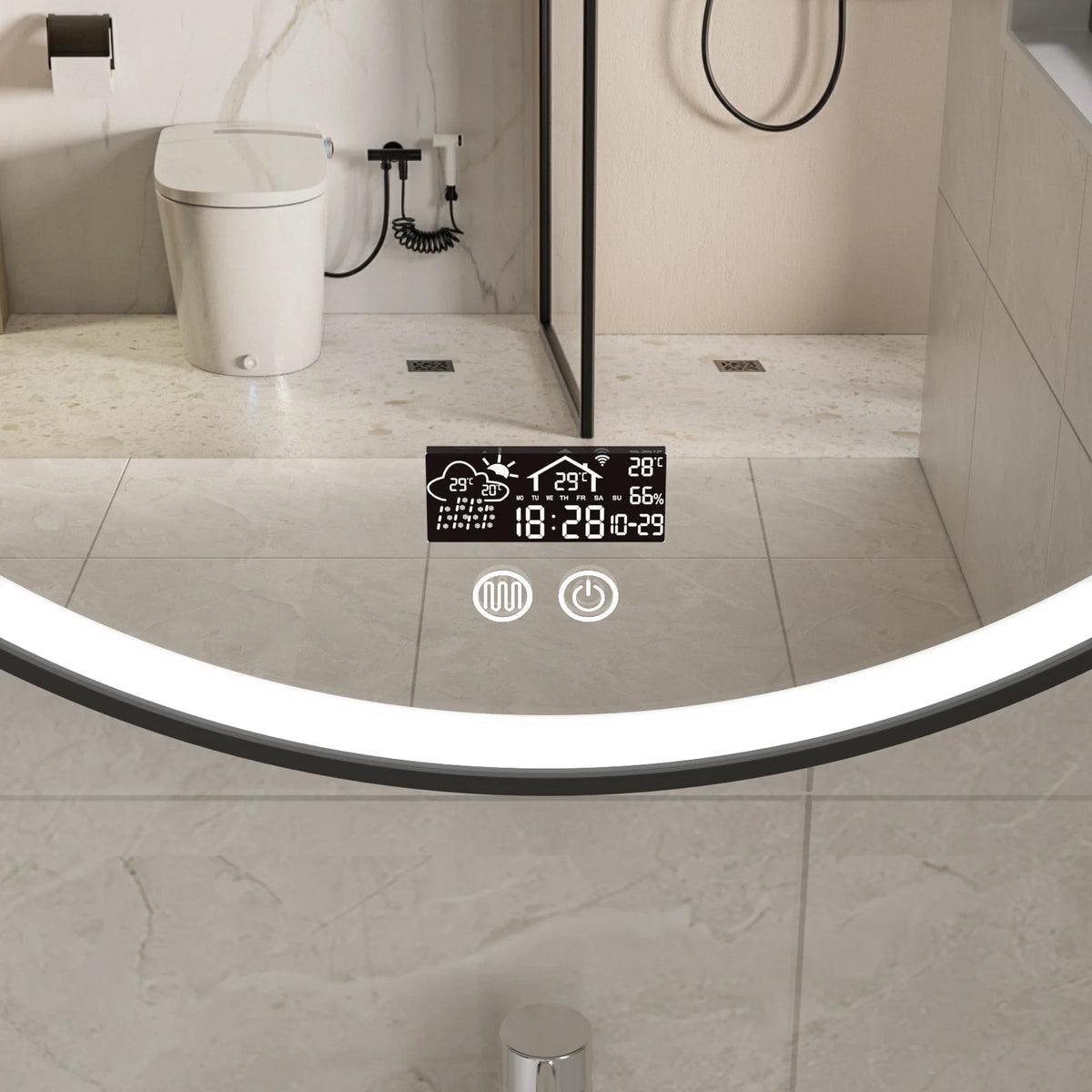 Smart spiegel rond 60 cm zwart frame met led verlichting, anti-condens en wifi
