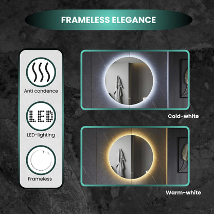 Smart spiegel rond 60cm frameloos met led verlichting, anti-condens en wifi