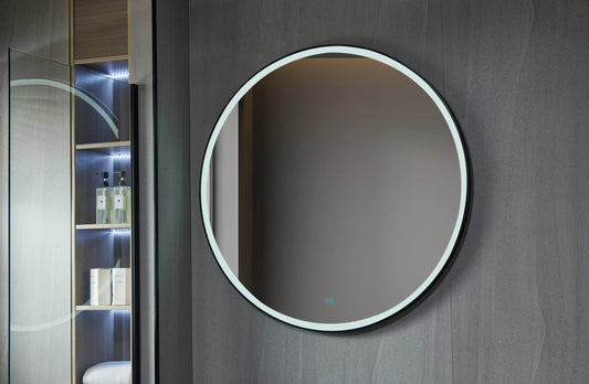Tweedekans - Spiegel rond 120 cm met zwart frame, led verlichting en anti-condens - Default