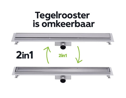 Tweedekans - Nurion douchegoot flens met zijuitloop - tegelrooster - Nurion douchegoot flens met zijuitloop - 800mm