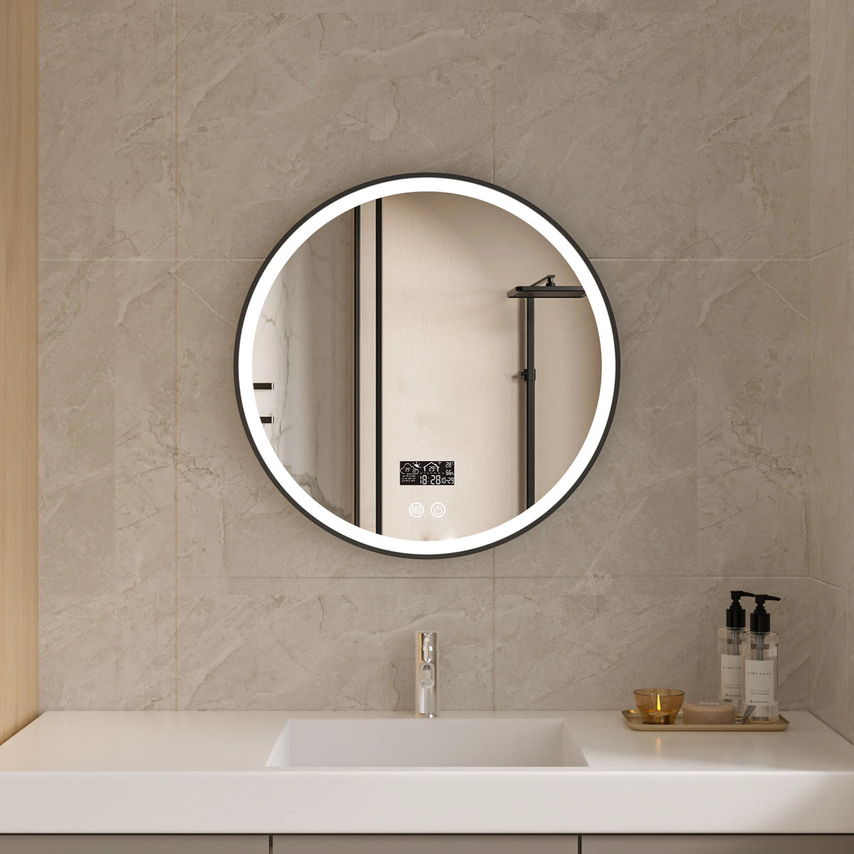 Smart spiegel rond 100cm zwart frame met led verlichting, anti-condens en wifi
