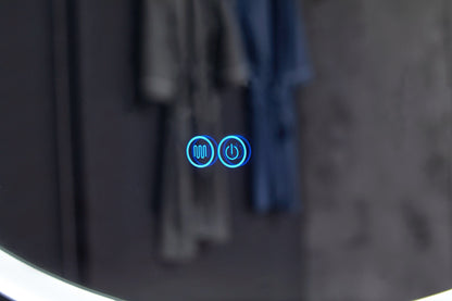 Spiegel rond 80 cm met trendy riem zwart frame, inbouw led verlichting en anti-condens