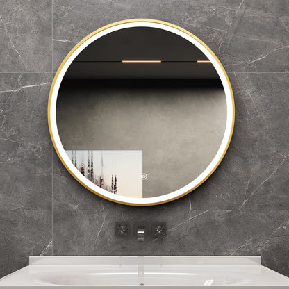 Spiegel rond 60 cm met gouden frame, led verlichting en anti condens