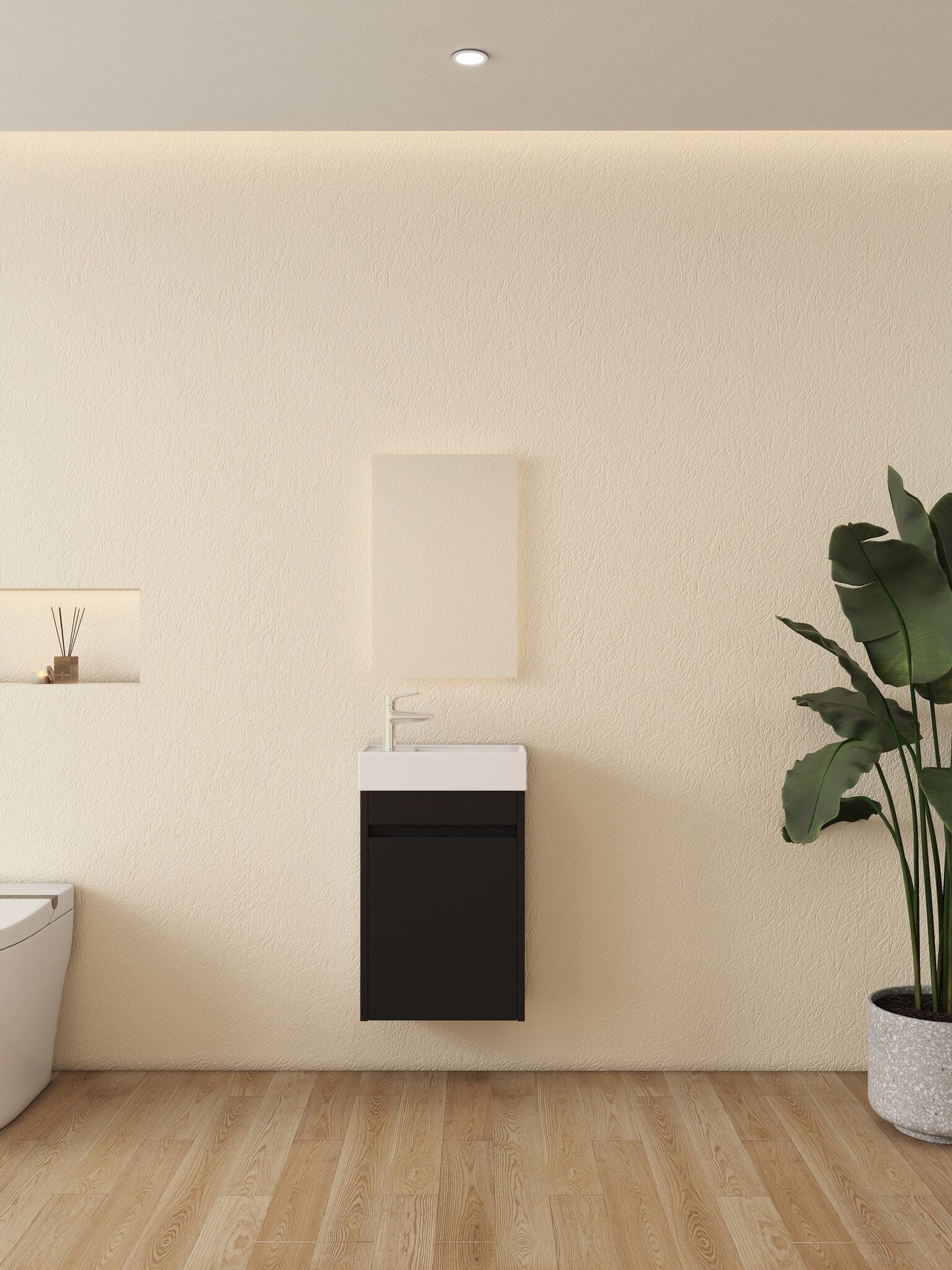 Nurion Toiletmeubel Tess - glanzend witte basin en zwart houten kast - 41 x 22,5 x 65 cm