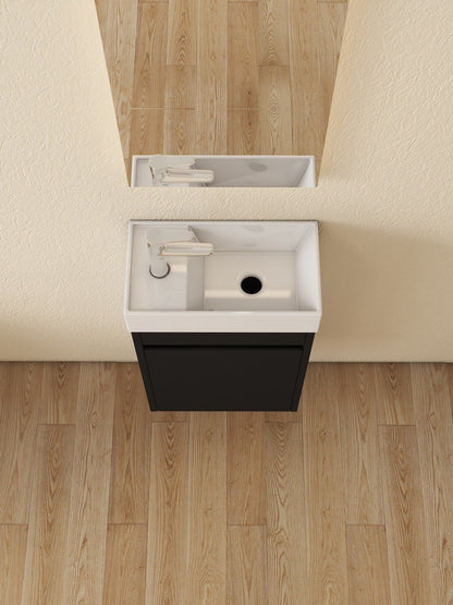 Nurion Toiletmeubel Tess - glanzend witte basin en zwart houten kast - 41 x 22,5 x 65 cm