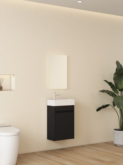 Nurion Toiletmeubel Tess - glanzend witte basin en zwart houten kast - 41 x 22,5 x 65 cm