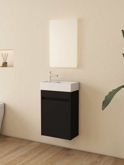 Nurion Toiletmeubel Tess - glanzend witte basin en zwart houten kast - 41 x 22,5 x 65 cm