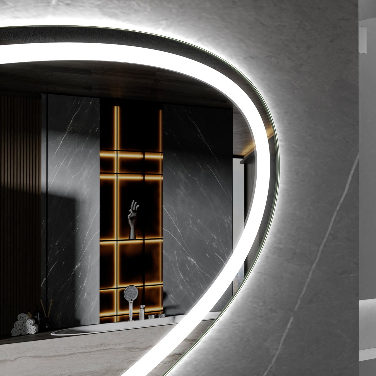 Spiegel asymmetrisch inbouw led verlichting en anti-condens 100cm breed en 65cm hoog