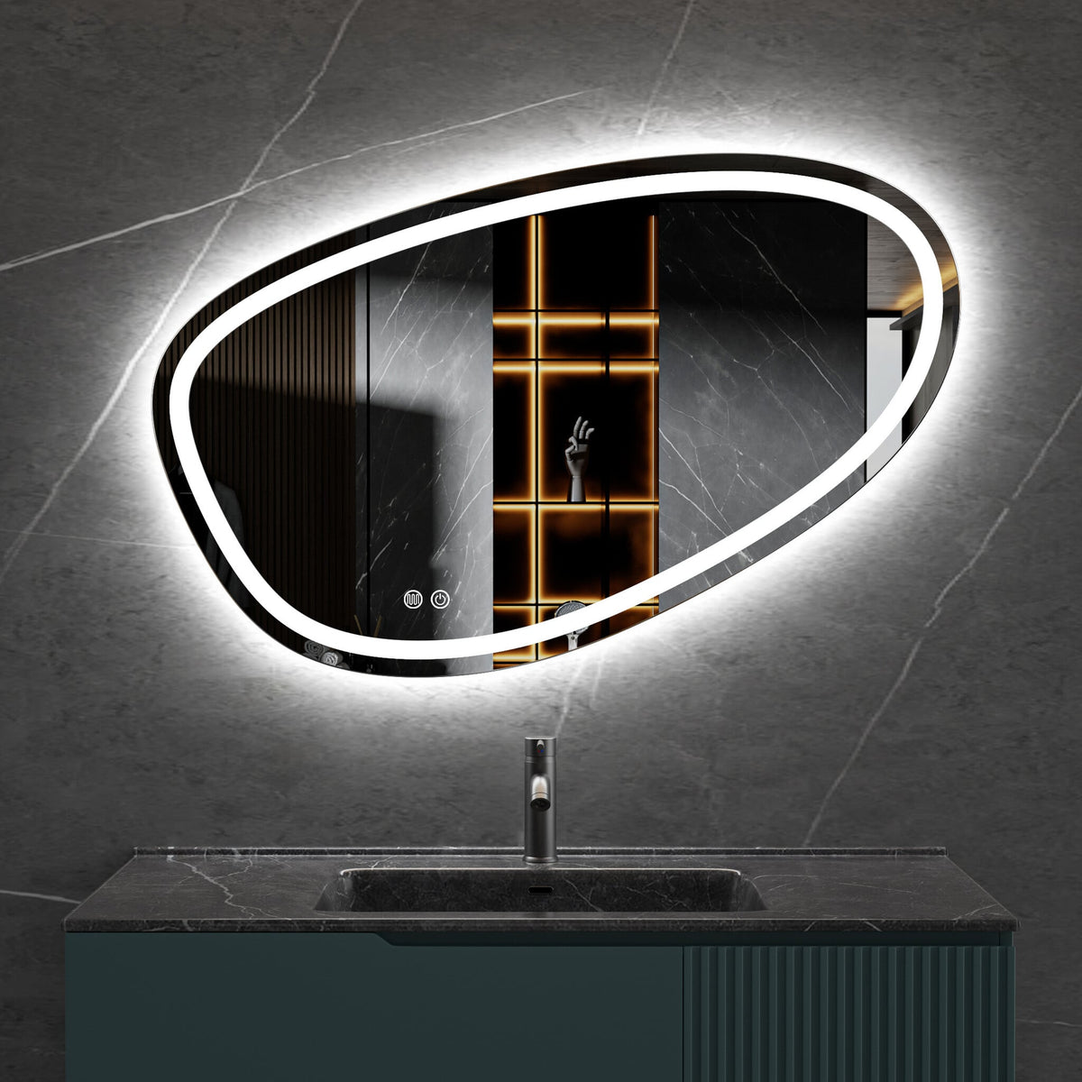 Spiegel asymmetrisch inbouw led verlichting en anti-condens 100cm breed en 65cm hoog