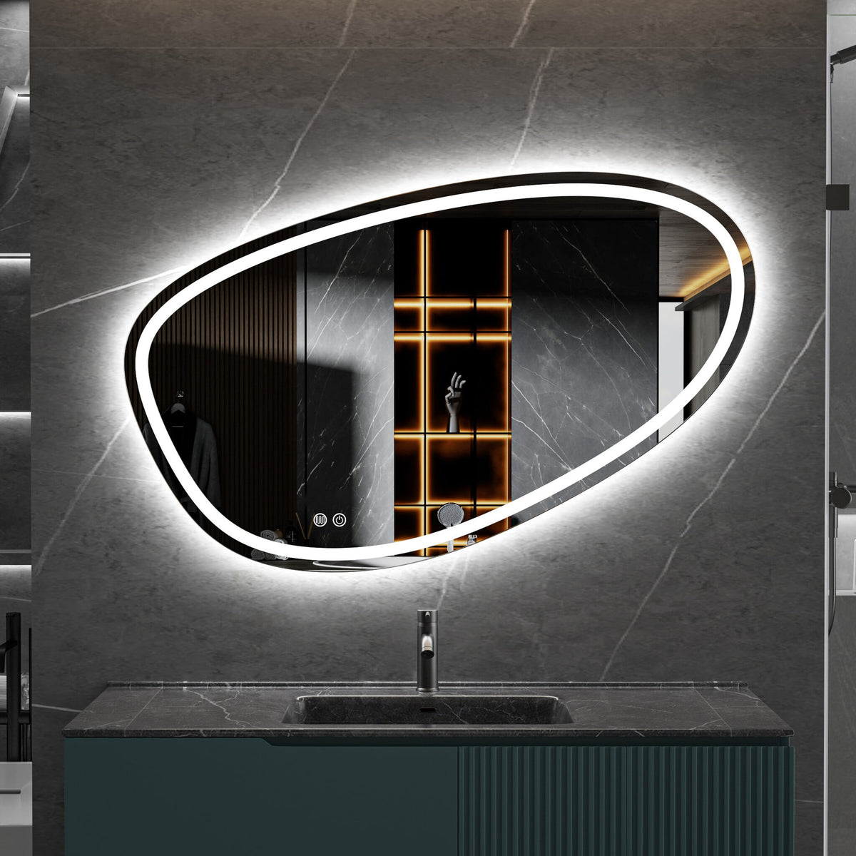 Spiegel asymmetrisch inbouw led verlichting en anti-condens 120cm breed en 75cm hoog