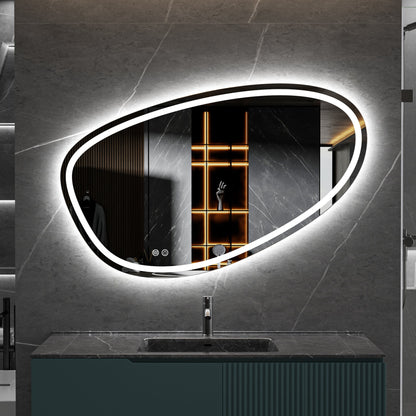 Spiegel asymmetrisch inbouw led verlichting en anti-condens 120cm breed en 75cm hoog