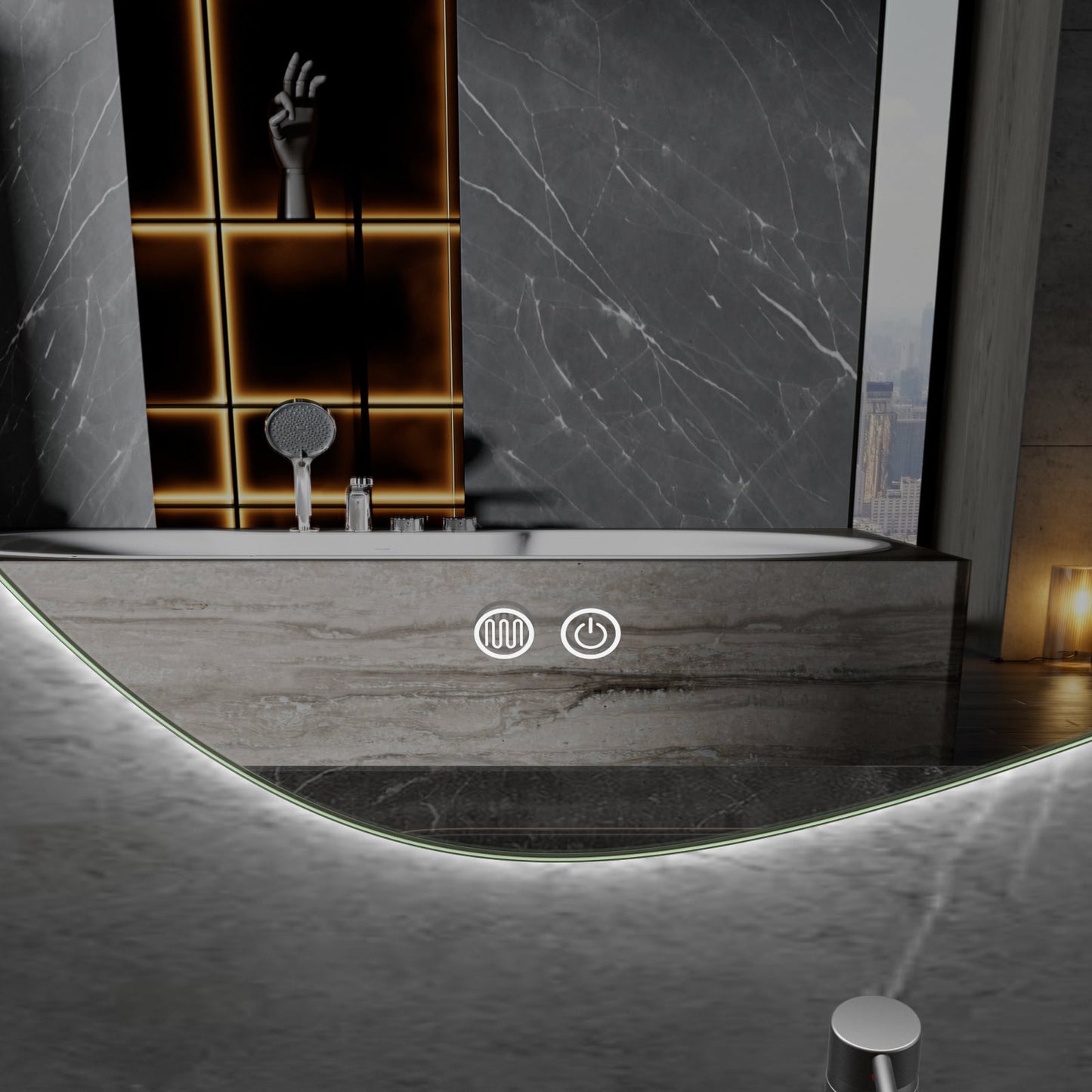 Spiegel asymmetrisch organische led verlichting en anti-condens 90 cm breed en 60 cm hoog
