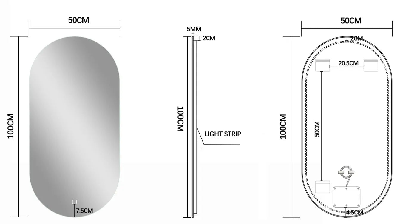 Spiegel met led ovaal 50 x 100 cm
