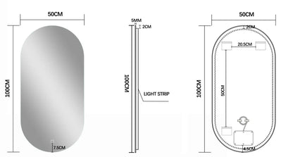 Spiegel met led ovaal 50 x 100 cm