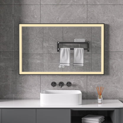 Spiegel met zwart frame, led, anticondens 60 x 100 cm