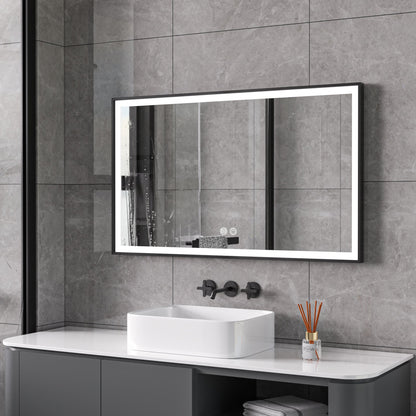 Spiegel met zwart frame, led, anticondens 60 x 100 cm