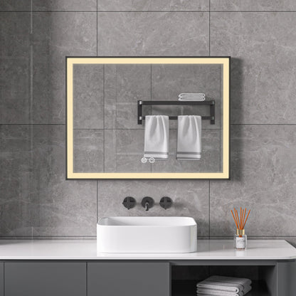 Spiegel met zwart frame, led, anticondens 60 x 60 cm