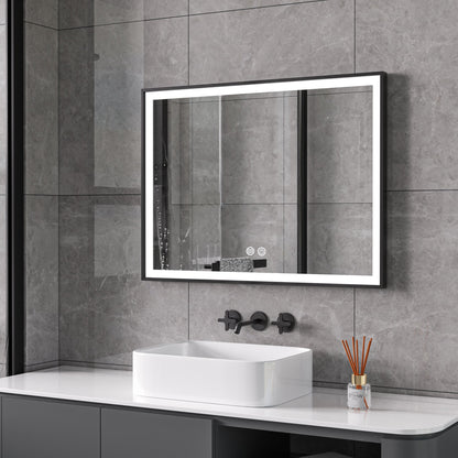 Spiegel met zwart frame, led, anticondens 60 x 60 cm