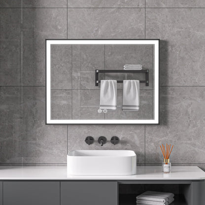Spiegel met zwart frame, led, anticondens 60 x 80 cm