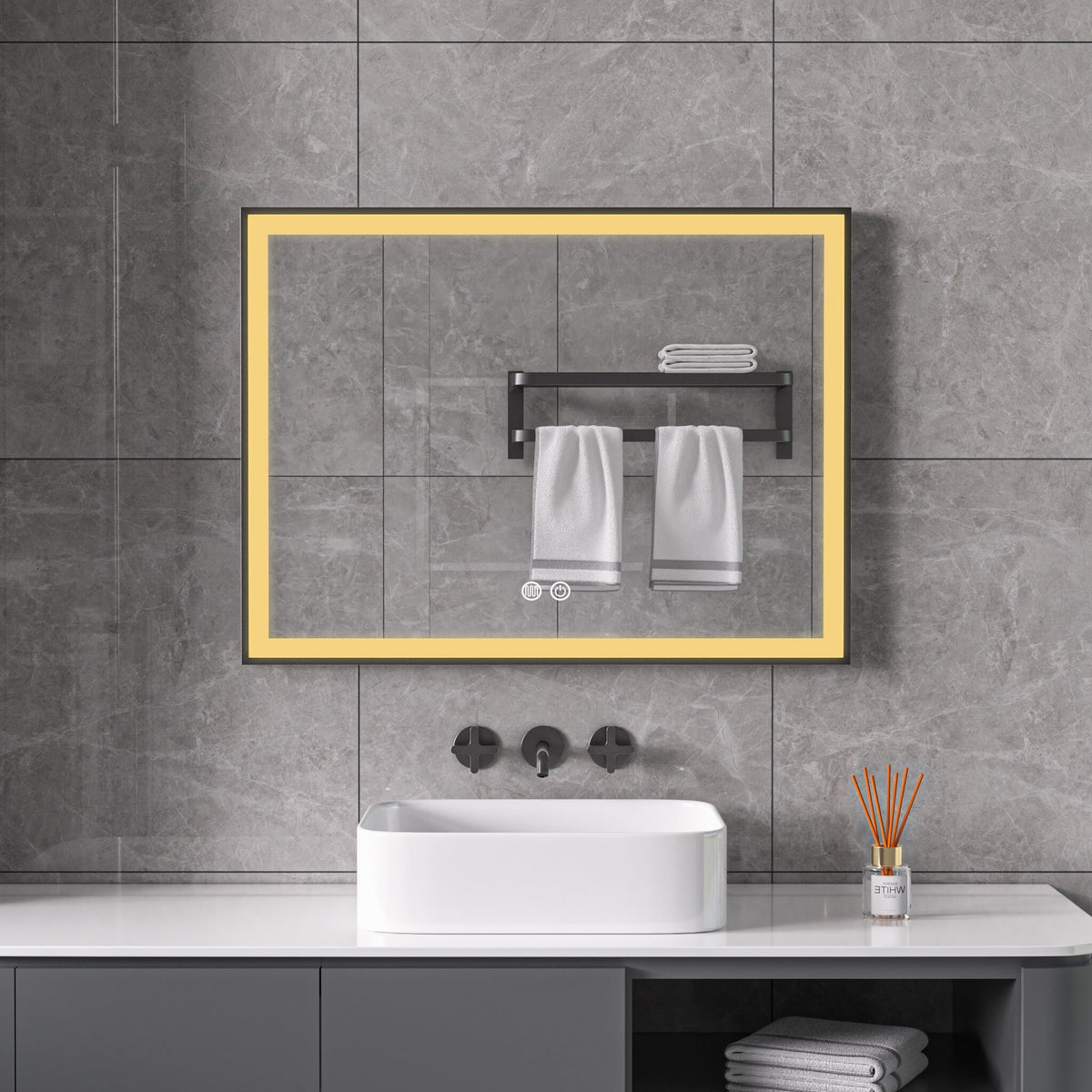 Spiegel met zwart frame, led, anticondens 60 x 80 cm