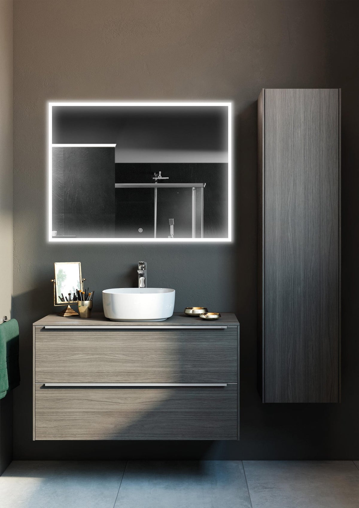 Spiegel met zwart frame, led, anticondens 60 x 80 cm