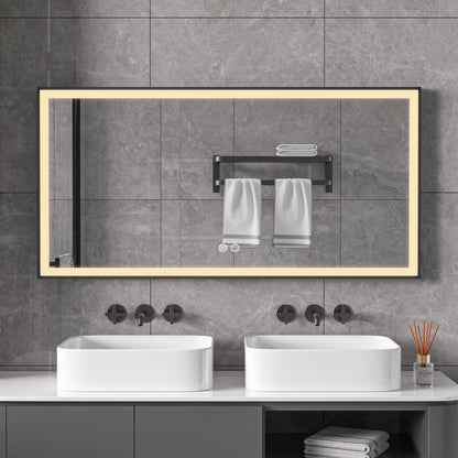 Spiegel met zwart frame, led, anticondens 75 x 125cm