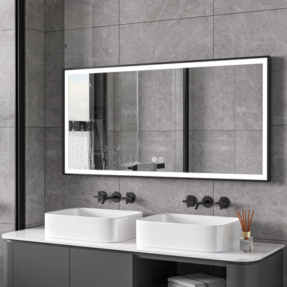Spiegel met zwart frame, led, anticondens 75 x 125cm