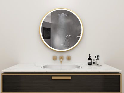 Spiegel  met gouden frame, led verlichting en anti condens