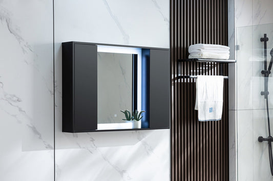 Spiegelkast mat-zwart met led verlichting 120 (b) x 70 cm (h)