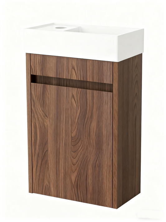 Nurion Toiletmeubel Vince - glanzend witte basin en donker houten kast - 41 x 22,5 x 65 cm