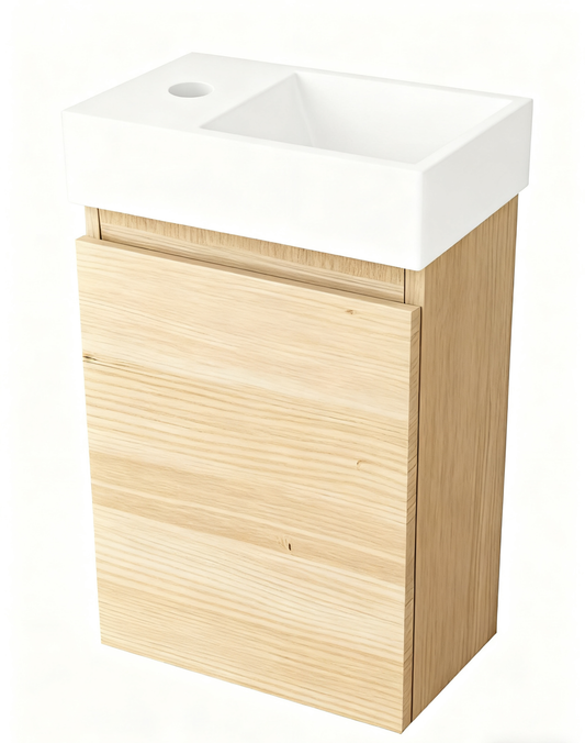 Nurion Toiletmeubel Mees - glanzend witte basin en licht houten kast - 41 x 22,5 x 65 cm