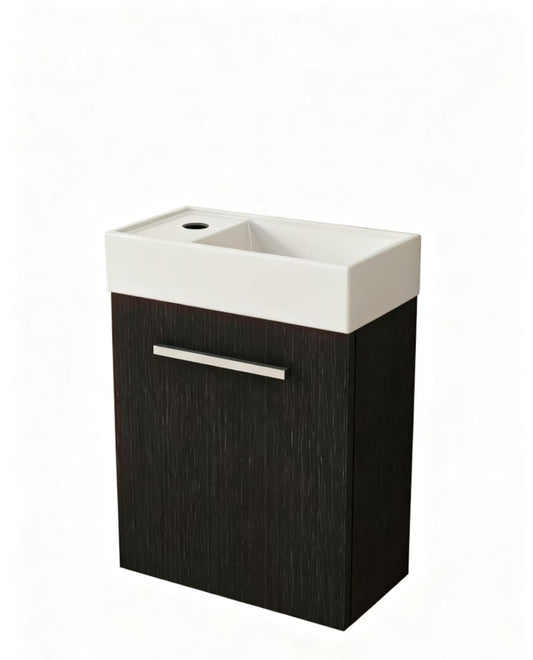 Nurion Toiletmeubel Max - glanzend wit basin en zwart houten kast - 45 x 25 x 72 cm