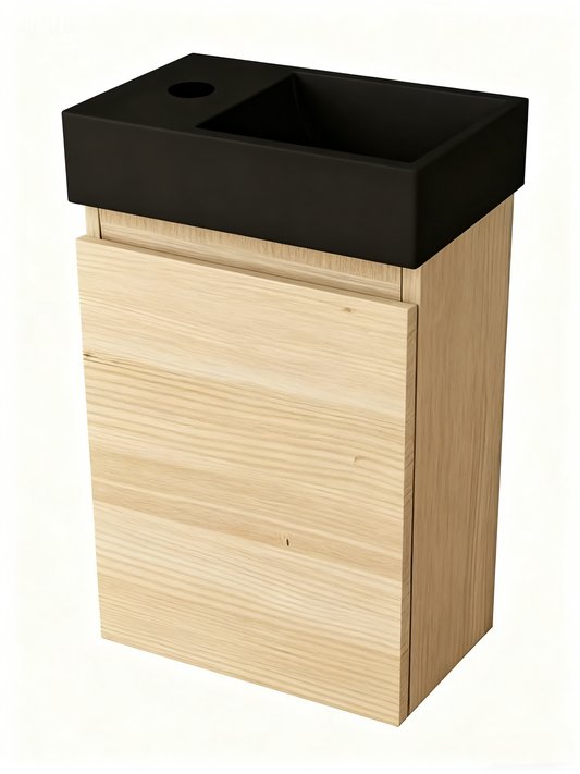 Nurion Toiletmeubel Sam - mat zwarte basin en licht houten kast - 41 x 22,5 x 65 cm