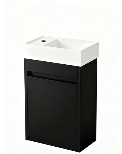 Nurion Toiletmeubel Tess - glanzend witte basin en zwart houten kast - 41 x 22,5 x 65 cm